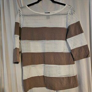 Ann‎ Taylor Woman’s Top, Size Large Eyelet stripe